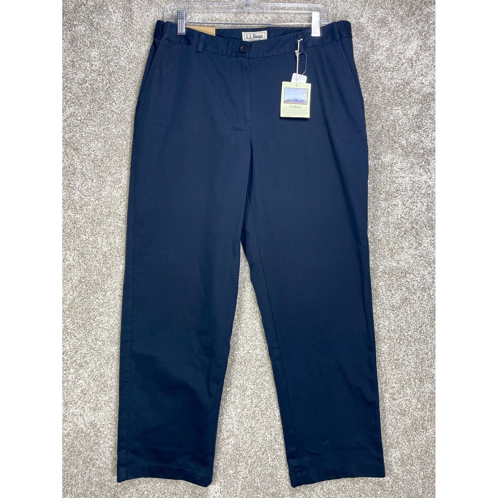 L.L. Bean Favorite Fit Straight Leg Chino Pants Womens 12 Navy Blue Academia NWT